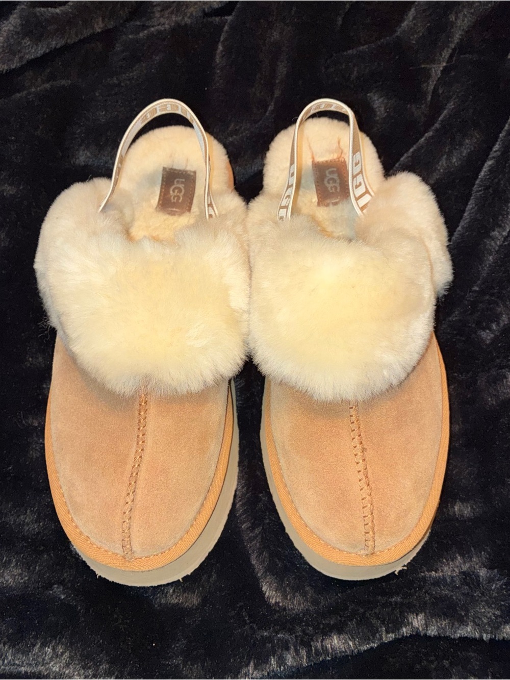 UGG Chestnut Suede Slip-On Funkette Slippers with Cream Fur